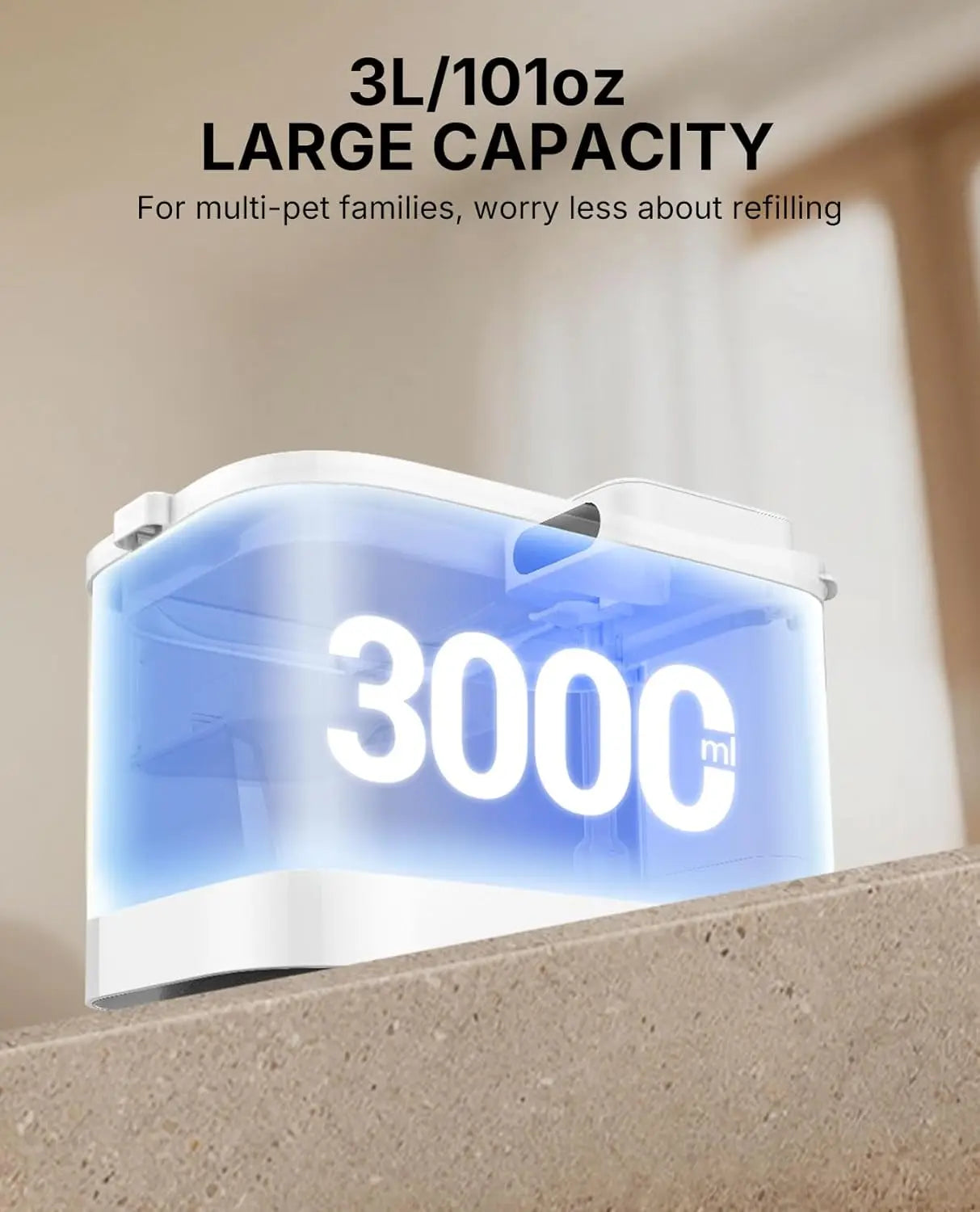 Cordless Cat Water Fountain with Motion Sensor, 3L Stainless Steel Tray, App Control for Pets